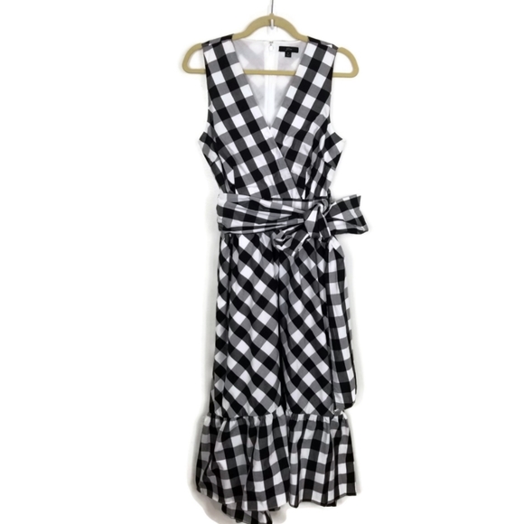 J Crew Faux Wrap Gingham Poplin Midi Dress Size 10 - Picture 3 of 10